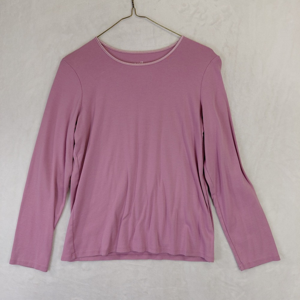 J. Jill Womens Mauve Pink Satin Trimmed Long Sleeve Tee Shirt MP Petite